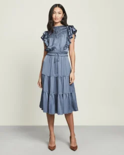 Veronica Beard Snover Satin Midi Dress Clothing