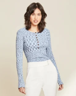Veronica Beard Raphia Space-Dyed Henley Pullover