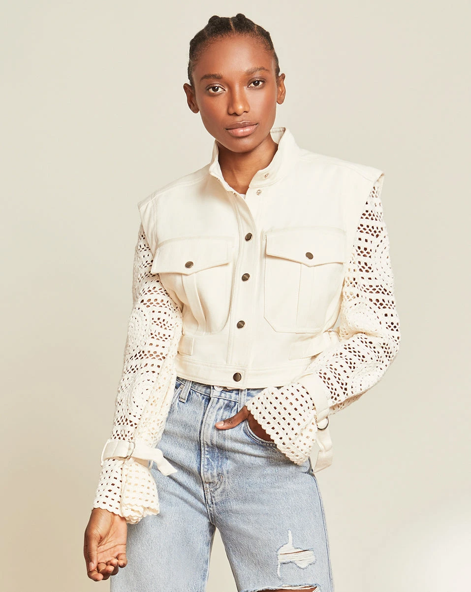 Veronica Beard Aylin Crochet-Sleeve Jacket Veronica Beard Aylin Crochet-Sleeve Jacket