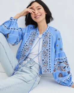 Veronica Beard Rivoli Embellished Linen Jacket
