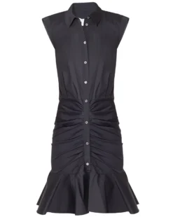 Veronica Beard Bell Button Down Ruched Shirtdress Clothing