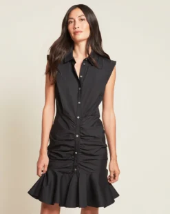 Veronica Beard Bell Button Down Ruched Shirtdress Clothing