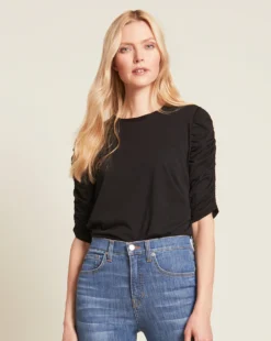Veronica Beard Waldorf Ruched-Sleeve Tee