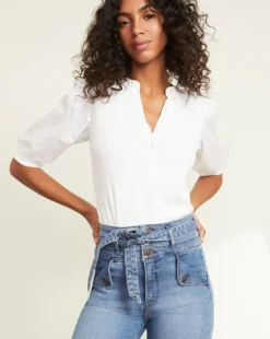 Veronica Beard Clothing Coralee Puffed-Sleeve Top