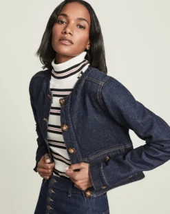 Veronica Beard Clothing Sadler Collarless Denim Jacket