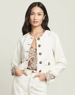Veronica Beard Sadler Collarless Denim Jacket Clothing
