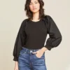Veronica Beard Gibbson Pleat-Sleeve Top 2 Veronica Beard Gibbson Pleat-Sleeve Top