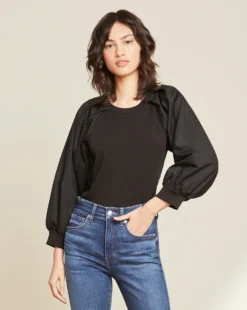 Veronica Beard Gibbson Pleat-Sleeve Top