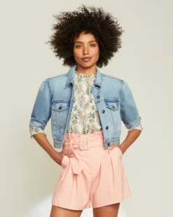 Veronica Beard New Arrivals Raina Short-Sleeved Denim Jacket
