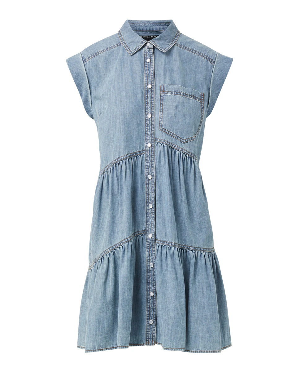 Veronica Beard Harrow Tiered Chambray Dress Clothing Veronica Beard Harrow Tiered Chambray Dress Clothing
