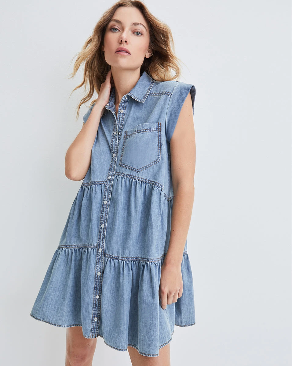 Veronica Beard Harrow Tiered Chambray Dress Clothing Veronica Beard Harrow Tiered Chambray Dress Clothing