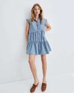 Veronica Beard Harrow Tiered Chambray Dress Clothing 4 Veronica Beard Harrow Tiered Chambray Dress Clothing