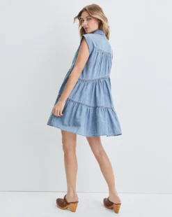 Veronica Beard Harrow Tiered Chambray Dress Clothing