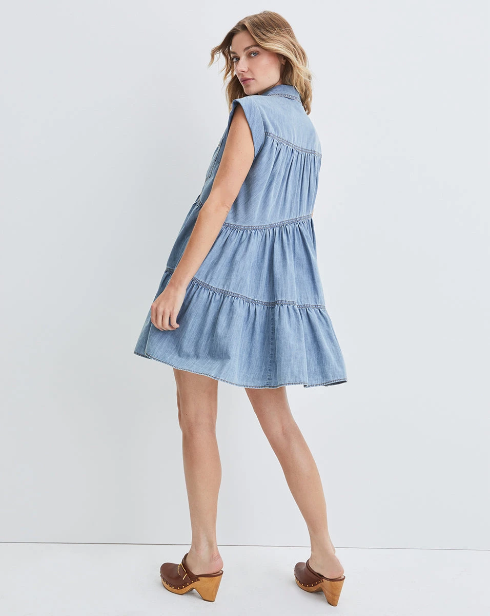 Veronica Beard Harrow Tiered Chambray Dress Clothing Veronica Beard Harrow Tiered Chambray Dress Clothing
